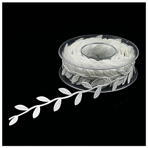 SHTGOI 1 Rolle Geschenkband 15 m Buchsgirlande Künstliche Blätter Blattband Geprägtes Blatt-Band Blätter Streifen Dekoband Künstliches Blatt Rebe Blätterband Stoffband Zierband Weiss von SHTGOI