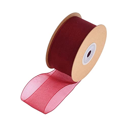 SHTGOI 1 Rolle Organzaband 2,5cm x 22m Organza Bänder Transparentes Schleifenband Chiffonband Geschenkband Chiffon Dekoband Satinband für DIY Geschenkverpackung Blumenstrauß Dekoration Rotwein von SHTGOI