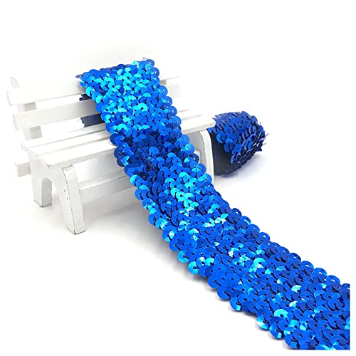 SHTGOI 1 Rollen Paillettenband 48mm Breit Glitzer Pailletten Band 10 m Lang Stretch Paillettenbesatz Paillettenborte Paillettenrolle für Tanzbekleidungen Nähen DIY Handwerk Stirnband Blau von SHTGOI