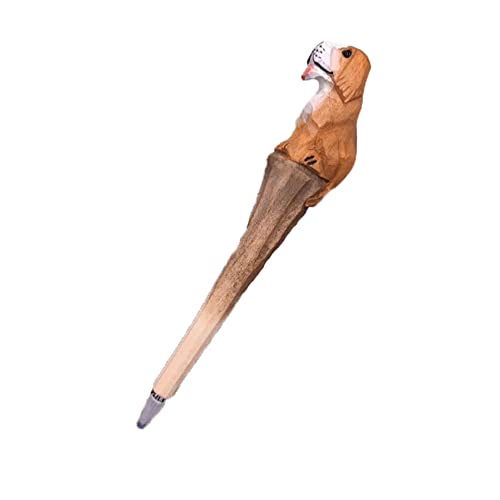 SHTGOI 1 Stück Handgemachte Holz Geschnitzt Tier-Kugelschreiber Süße Tiermotiv Kreativer Stift Kugelscheinstift aus Naturholz für Home Office Schulpartei Kinder Geschenk Golden Retriever von SHTGOI
