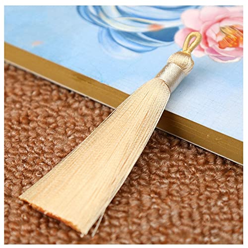 SHTGOI 10 Stück 8 cm Quasten Handgemachte Troddel Anhänger Fransen mit Ice Silky Kordel Schlaufen Floss Lesezeichen Quasten Tassel für Schmuck Souvenir DIY Kleidung Handwerk Zubehör Beige von SHTGOI