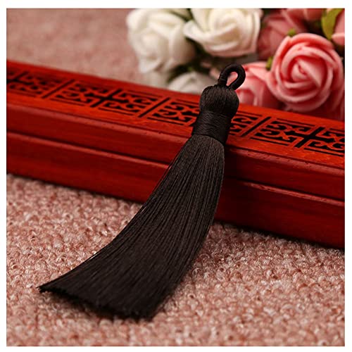 SHTGOI 10 Stück 8 cm Quasten Handgemachte Troddel Anhänger Fransen mit Ice Silky Kordel Schlaufen Floss Lesezeichen Quasten Tassel für Schmuck Souvenir DIY Kleidung Handwerk Zubehör Dunkelbraun von SHTGOI