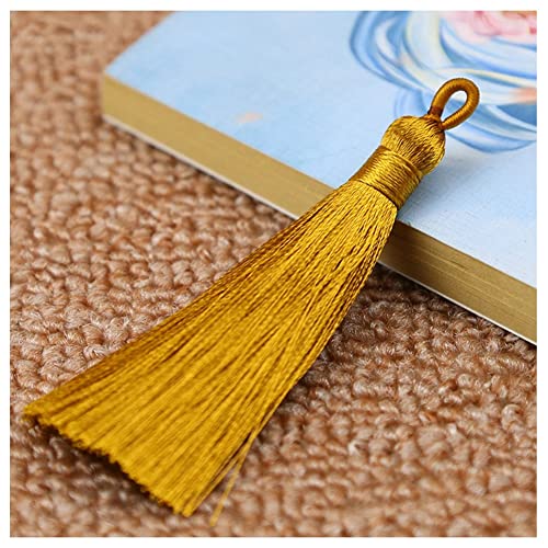 SHTGOI 10 Stück 8 cm Quasten Handgemachte Troddel Anhänger Fransen mit Ice Silky Kordel Schlaufen Floss Lesezeichen Quasten Tassel für Schmuck Souvenir DIY Kleidung Handwerk Zubehör Dunkelgelb von SHTGOI