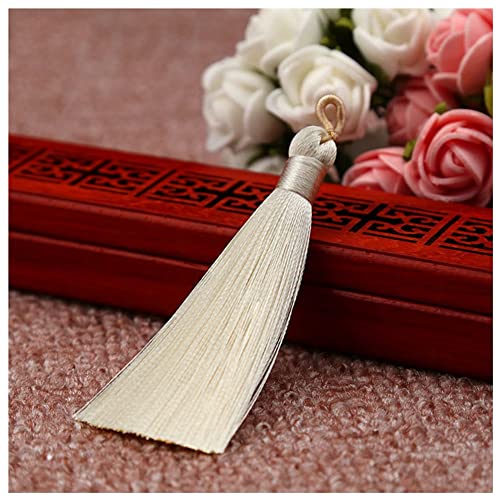 SHTGOI 10 Stück 8 cm Quasten Handgemachte Troddel Anhänger Fransen mit Ice Silky Kordel Schlaufen Floss Lesezeichen Quasten Tassel für Schmuck Souvenir DIY Kleidung Handwerk Zubehör Elfenbein von SHTGOI