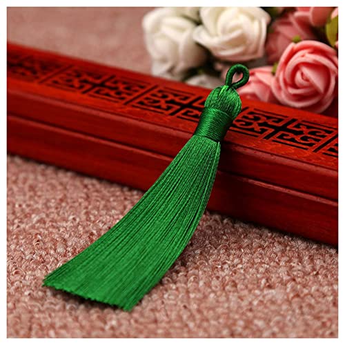 SHTGOI 10 Stück 8 cm Quasten Handgemachte Troddel Anhänger Fransen mit Ice Silky Kordel Schlaufen Floss Lesezeichen Quasten Tassel für Schmuck Souvenir DIY Kleidung Handwerk Zubehör Grün von SHTGOI