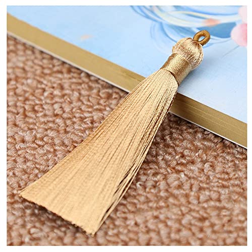 SHTGOI 10 Stück 8 cm Quasten Handgemachte Troddel Anhänger Fransen mit Ice Silky Kordel Schlaufen Floss Lesezeichen Quasten Tassel für Schmuck Souvenir DIY Kleidung Handwerk Zubehör Khaki von SHTGOI