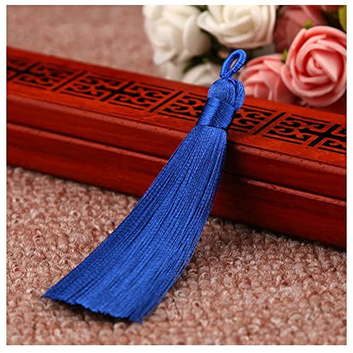 SHTGOI 10 Stück 8 cm Quasten Handgemachte Troddel Anhänger Fransen mit Ice Silky Kordel Schlaufen Floss Lesezeichen Quasten Tassel für Schmuck Souvenir DIY Kleidung Handwerk Zubehör Königsblau von SHTGOI