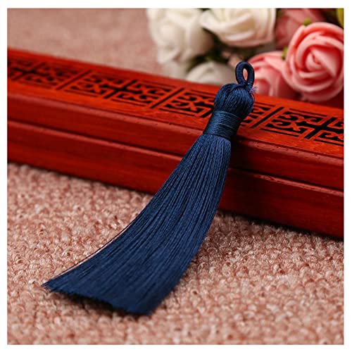 SHTGOI 10 Stück 8 cm Quasten Handgemachte Troddel Anhänger Fransen mit Ice Silky Kordel Schlaufen Floss Lesezeichen Quasten Tassel für Schmuck Souvenir DIY Kleidung Handwerk Zubehör Marineblau von SHTGOI