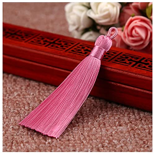 SHTGOI 10 Stück 8 cm Quasten Handgemachte Troddel Anhänger Fransen mit Ice Silky Kordel Schlaufen Floss Lesezeichen Quasten Tassel für Schmuck Souvenir DIY Kleidung Handwerk Zubehör Rosa von SHTGOI