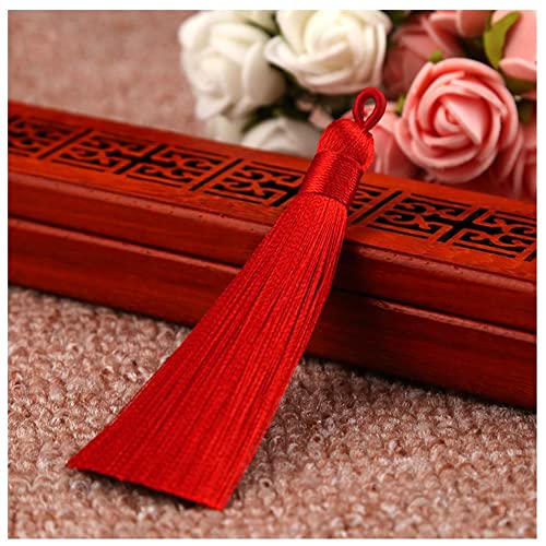 SHTGOI 10 Stück 8 cm Quasten Handgemachte Troddel Anhänger Fransen mit Ice Silky Kordel Schlaufen Floss Lesezeichen Quasten Tassel für Schmuck Souvenir DIY Kleidung Handwerk Zubehör Rot von SHTGOI