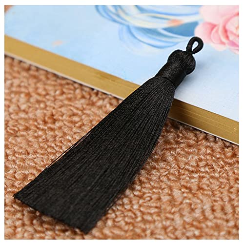 SHTGOI 10 Stück 8 cm Quasten Handgemachte Troddel Anhänger Fransen mit Ice Silky Kordel Schlaufen Floss Lesezeichen Quasten Tassel für Schmuck Souvenir DIY Kleidung Handwerk Zubehör Schwarz von SHTGOI