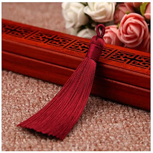 SHTGOI 10 Stück 8 cm Quasten Handgemachte Troddel Anhänger Fransen mit Ice Silky Kordel Schlaufen Floss Lesezeichen Quasten Tassel für Schmuck Souvenir DIY Kleidung Handwerk Zubehör Weinrot von SHTGOI