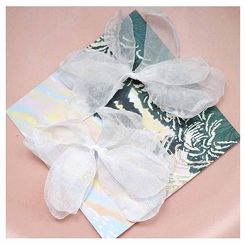 SHTGOI 10 Stück Chiffon Blume Tüll Blumen zum Aufnähen Burn Edge Geknotete Lange Gaze Blume Organza Blumen Cluster für Applikation Nähen Brautkleider Dekoration Zubehör Schmuck-Accessoires Weiß von SHTGOI