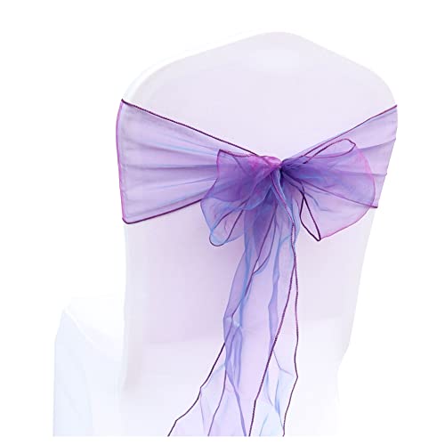 SHTGOI 10 Stück Organza Stuhl Schärpen Schleifen Bänder Stuhlhusse Tüll Stuhlschleifen Stuhlschärpe für Hochzeit Geburtstag Party Empfang Bankette Dekoration 18 x 275 cm Lila 1# von SHTGOI