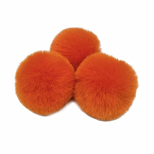 SHTGOI 10 Stück Pompons zum Basteln 6cm Faux Kaninchen Pelz Pompon Ball Hoch Elastische Plüsch Bälle Flauschiger Bommel Bunt Plüsch-Anhänger Zubehör für Lustige DIY Kreative Handwerk Orange von SHTGOI