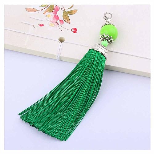 SHTGOI 10 Stück Quasten anhänger 11cm Troddel Anhänger Seidig Weiche Bunte Quasten Lesezeichen Schlüsselanhänger mit Perlen für schmuckherstellung Souvenir-Lesezeichen DIY sastelzubehö Grün von SHTGOI