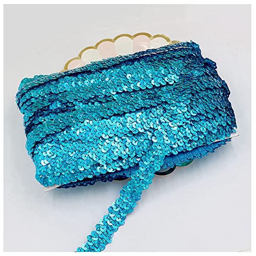 SHTGOI 10 Yards Pailletten Bänder Elastisch Glitzer Paillettenbesatz 2 cm Breite Paillettenband Trim 2-Reihiger Paillettenborte Stoffband für DIY Nähen Kleidung Handwerk Deko Laserseeblau von SHTGOI