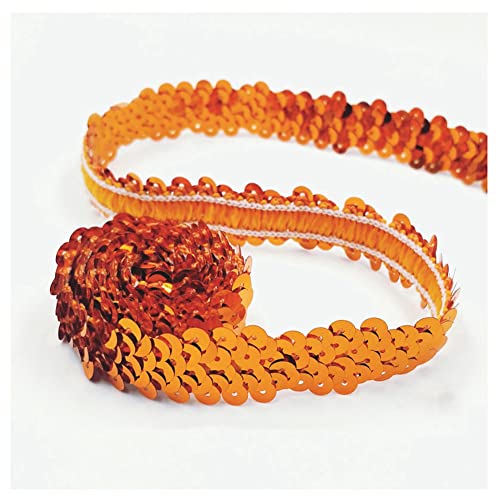 SHTGOI 10 Yards Pailletten Bänder Elastisch Glitzer Paillettenbesatz 2 cm Breite Paillettenband Trim 2-Reihiger Paillettenborte Stoffband für DIY Nähen Kleidung Handwerk Deko Orange von SHTGOI