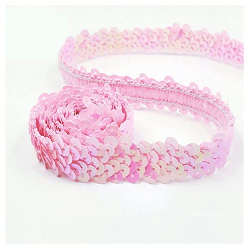 SHTGOI 10 Yards Pailletten Bänder Elastisch Glitzer Paillettenbesatz 2 cm Breite Paillettenband Trim 2-Reihiger Paillettenborte Stoffband für DIY Nähen Kleidung Handwerk Deko Rosa von SHTGOI