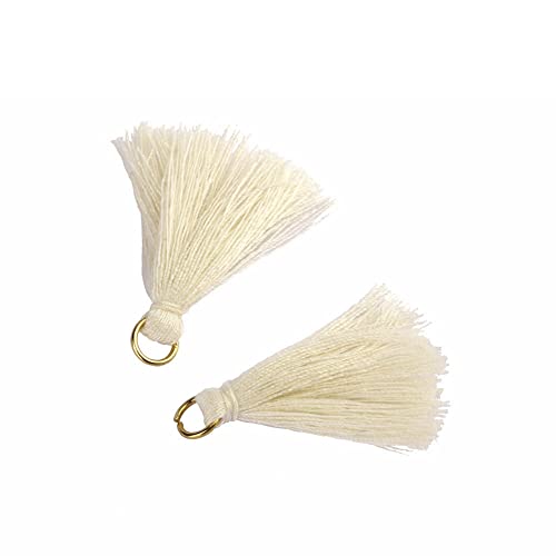 SHTGOI 100 Stück Bunt Mini Quasten 3cm Klein Troddel Handgemachte Baumwolle Troddeln Tassel Anhänger für DIY Handwerk Schmuck Souvenir Zubehör Schlüsselanhänger Lesezeichen Armbänder Beige von SHTGOI