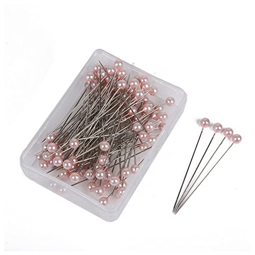 SHTGOI 100 Stück Perlen Stecknadeln Geradem Kopf Blumennadeln Klare Diamant Kristallstifte Kopfnadeln Perle Nadeln Diamantnadel Kristall Pins für DIY Schmuckherstellung Nähen Hochzeit Blume Rosa von SHTGOI