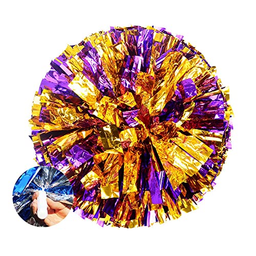 SHTGOI 2 Stück Cheerleading Pompons Metallfolie Cheerleading Pom Poms mit Handle Cheerleader Handblumen Cheers Blumenball für Sportveranstaltungen Ballspiele Tänze Karnevalspartys Lila+Gold 1# von SHTGOI