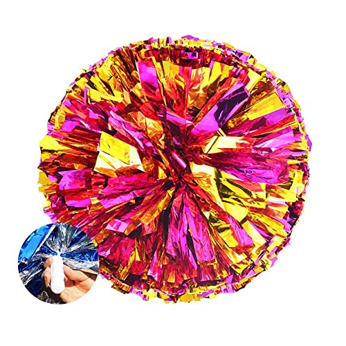 SHTGOI 2 Stück Cheerleading Pompons Metallfolie Cheerleading Pom Poms mit Handle Cheerleader Handblumen Cheers Blumenball für Sportveranstaltungen Ballspiele Tänze Karnevalspartys Rosérot+Gold 1# von SHTGOI