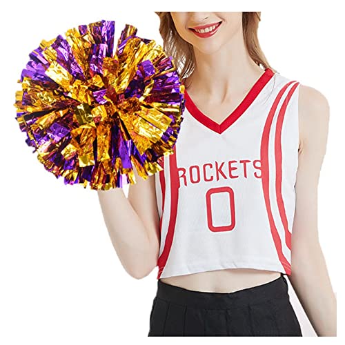 SHTGOI 2 Stück Cheerleading Pompons Metallfolie Cheerleading Pom Poms mit Ring Cheerleader Handblumen Cheers Blumenball für Sportveranstaltungen Ballspiele Tänze Karnevalspartys Lila+Gold SHTGOI 2 Stück Cheerleading Pompons Metallfolie Cheerleading Pom Poms mit Ring Cheerleader Handblumen Cheers Blumenball für Sportveranstaltungen Ballspiele Tänze Karnevalspartys Lila+Gold von SHTGOI