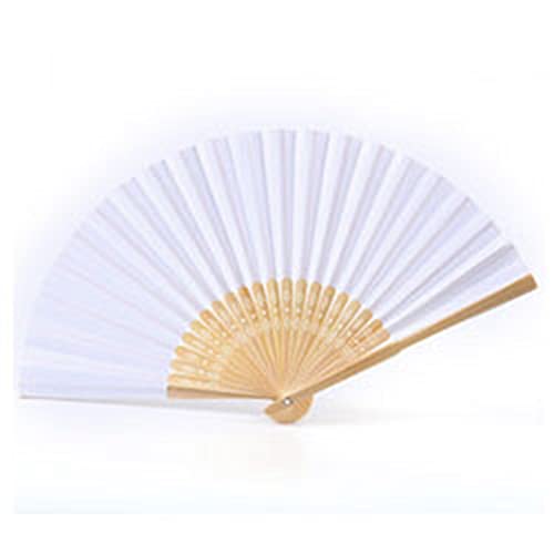 SHTGOI 2 Stück Handfächer Bunt Handheld Bambus Faltfächer Blank Folding Papier Fächer Hochzeit Hochzeitsfächer Taschenfächer Hand Fan Klappfächer für Kinder DIY Malerei Wedding Party Weiss von SHTGOI