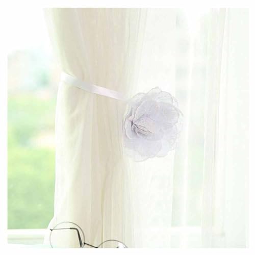 SHTGOI 2 Stücke Blumen Vorhang Raffhalter Magnetische Gardinenhalter Klammer ohne Bohren Vorhang Zugband Blasenblume Vorhanghalter mit Flexiblem Seil für Wohnzimmer Badezimmer Deko 30cm Weiß von SHTGOI