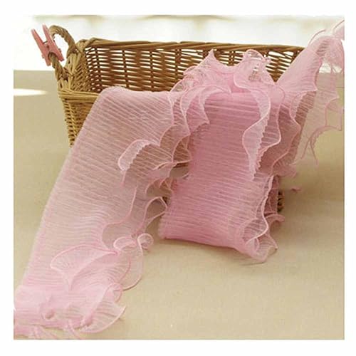 SHTGOI 2 Yards Organza Rüschenband 3 Schichten Plissiertes Tüll Spitzenband 14cm Breit Elastisches Stoff Spitzenbesatz Rüschen Chiffonband für DIY Handwerk Nähen Hochzeitskleid Dekor Hellrosa von SHTGOI