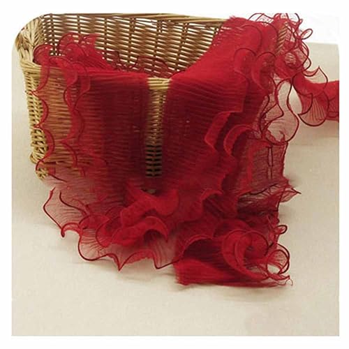 SHTGOI 2 Yards Organza Rüschenband 3 Schichten Plissiertes Tüll Spitzenband 14cm Breit Elastisches Stoff Spitzenbesatz Rüschen Chiffonband für DIY Handwerk Nähen Hochzeitskleid Dekor Jujube Rot von SHTGOI