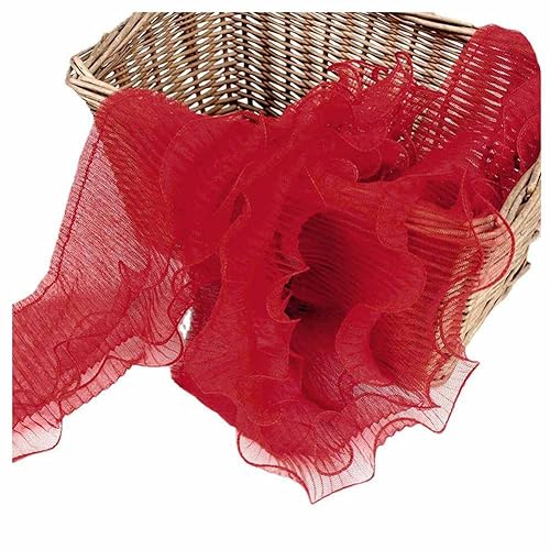 SHTGOI 2 Yards Organza Rüschenband 3 Schichten Plissiertes Tüll Spitzenband 14cm Breit Elastisches Stoff Spitzenbesatz Rüschen Chiffonband für DIY Handwerk Nähen Hochzeitskleid Dekor Rot von SHTGOI