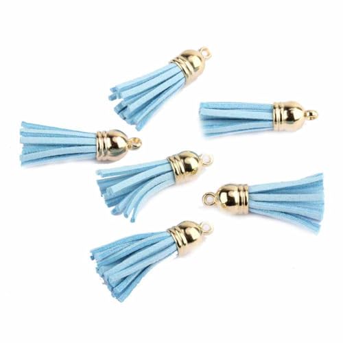 SHTGOI 20 Stück Leder Quaste 3CM Klein Wildleder Quaste mit mit Goldener Kappe Kunstleder Schlüsselanhänger Taschenanhänger Troddel Anhänger für DIY Tasche Schmuck Basteln Charm Zubehör Himmelblau SHTGOI 20 Stück Leder Quaste 3CM Klein Wildleder Quaste mit mit Goldener Kappe Kunstleder Schlüsselanhänger Taschenanhänger Troddel Anhänger für DIY Tasche Schmuck Basteln Charm Zubehör Himmelblau von SHTGOI