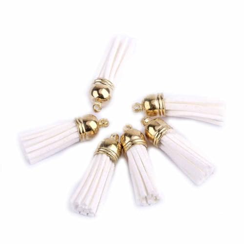 SHTGOI 20 Stück Leder Quaste 3CM Klein Wildleder Quaste mit mit Goldener Kappe Kunstleder Schlüsselanhänger Taschenanhänger Troddel Anhänger für DIY Tasche Schmuck Basteln Charm Zubehör Weiß SHTGOI 20 Stück Leder Quaste 3CM Klein Wildleder Quaste mit mit Goldener Kappe Kunstleder Schlüsselanhänger Taschenanhänger Troddel Anhänger für DIY Tasche Schmuck Basteln Charm Zubehör Weiß von SHTGOI