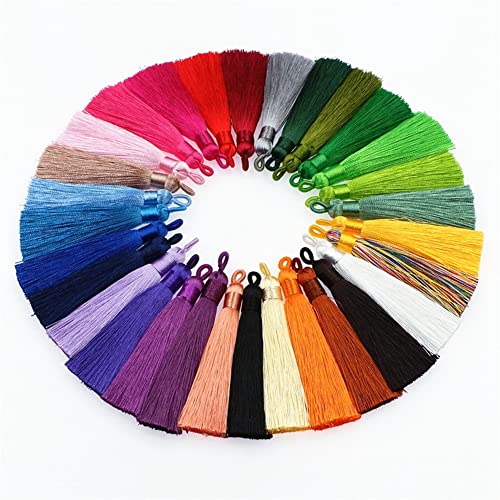 SHTGOI 30 Stück 8 cm Quasten Handgemachte Troddel Anhänger Bunt Fransen mit Kordel Schlaufen Floss Lesezeichen Quasten Tassel für Schmuck Souvenir DIY Kleidung Handwerk Zubehör Mischfarbe von SHTGOI