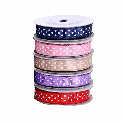 SHTGOI 5 Rolle Satinband mit Punkten Dots Geschenkbänder 1cm Breit Schleifenband Seiden Stoffband Ripsband Dekoband für Hochzeit Geburtstag Valentinstag, Blumen DIY-Party-Dekoration Mischfarbe 2# von SHTGOI