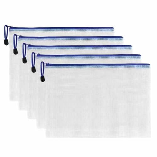 SHTGOI 5 Stück Dokumententaschen mit Reißverschluss PVC Kunststoff Reißverschlusstasche Transparent wasserdichte Mesh Dokumentenmappe Datei Taschen für Papier, Dokumente, Rechnung A4 Weiß SHTGOI 5 Stück Dokumententaschen mit Reißverschluss PVC Kunststoff Reißverschlusstasche Transparent wasserdichte Mesh Dokumentenmappe Datei Taschen für Papier, Dokumente, Rechnung A4 Weiß von SHTGOI