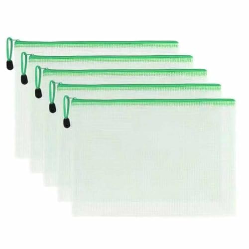 SHTGOI 5 Stück Dokumententaschen mit Reißverschluss PVC Kunststoff Reißverschlusstasche Transparent wasserdichte Mesh Dokumentenmappe Datei Taschen für Papier, Dokumente, Rechnung A5 Grün SHTGOI 5 Stück Dokumententaschen mit Reißverschluss PVC Kunststoff Reißverschlusstasche Transparent wasserdichte Mesh Dokumentenmappe Datei Taschen für Papier, Dokumente, Rechnung A5 Grün von SHTGOI