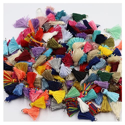 SHTGOI 50 Stück 1cm Bunt Mini Quaste Tassel mit Jump Ring Handgemachte Troddel Anhänger Weiche Baumwolle Kleine Fransen für DIY Schmuck Ohrring Basteln Armbänder Schlüsselanhänger Bastelzubehör 14# von SHTGOI