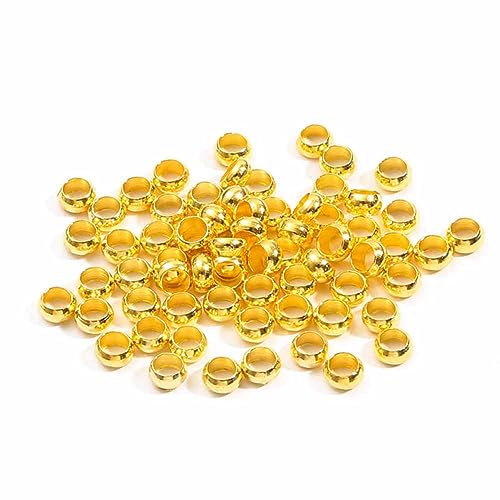SHTGOI Abstandsperlen Set 2mm Edelstahl Runde Distanzperlen Nahtlose Kugelperlen Metall Kleine Bastelperlen mit Loch Schmuckperlen für DIY Armband Halskette Schmuck Herstellung 500pcs Gold von SHTGOI