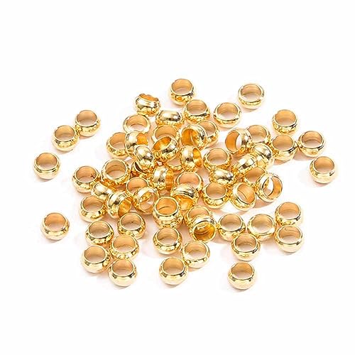 SHTGOI Abstandsperlen Set 3mm Edelstahl Runde Distanzperlen Nahtlose Kugelperlen Metall Kleine Bastelperlen mit Loch Schmuckperlen für DIY Armband Halskette Schmuck Herstellung 300pcs kc-Gold von SHTGOI