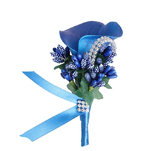 SHTGOI Calla Lily Boutonniere Künstlicher Blumenstrauß Strass Brosche Handgefertigte Ansteckblume mit Sicherheitsnadel Blume Corsagen Hochzeit Zubehör für Braut Bräutigam Klein Blau von SHTGOI