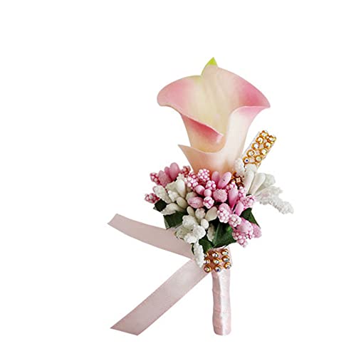 SHTGOI Calla Lily Boutonniere Künstlicher Blumenstrauß Strass Brosche Handgefertigte Ansteckblume mit Sicherheitsnadel Blume Corsagen Hochzeit Zubehör für Braut Bräutigam Rosa von SHTGOI