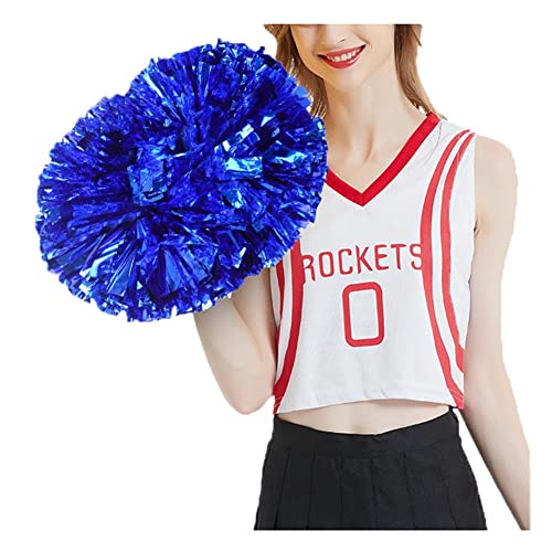 SHTGOI Cheerleading Pompons 2 Stück Metallic-Folie Cheerleading Pom Poms mit Handle Cheerleader Handblumen Cheers Blumenball für Sportveranstaltungen Ballspiele Tanzbedarf Blau von SHTGOI