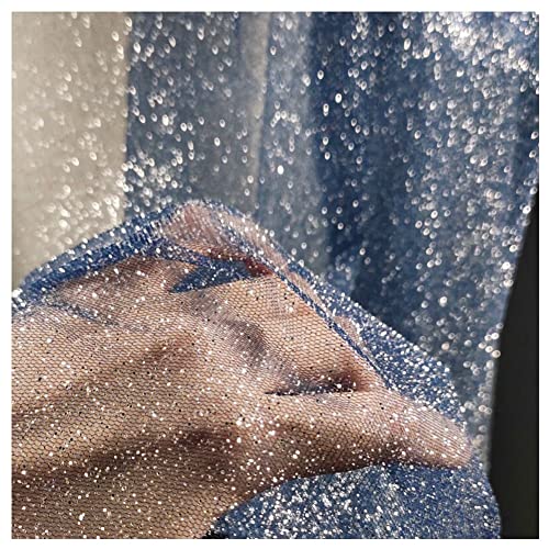 SHTGOI Glitzernder Stoff 1Yard * 150 cm Tüllstoff Meterware Tüll Spitze Stoff Netzstoff Glitzer Garn Tüll Deko Stoffe für DIY Handgemachte Hochzeitskleid Fotografie Hintergrund Himmelblau von SHTGOI