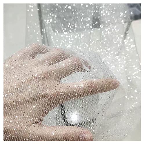 SHTGOI Glitzernder Stoff 1Yard * 150 cm Tüllstoff Meterware Tüll Spitze Stoff Netzstoff Glitzer Garn Tüll Deko Stoffe für DIY Handgemachte Hochzeitskleid Fotografie Hintergrund Weiss von SHTGOI