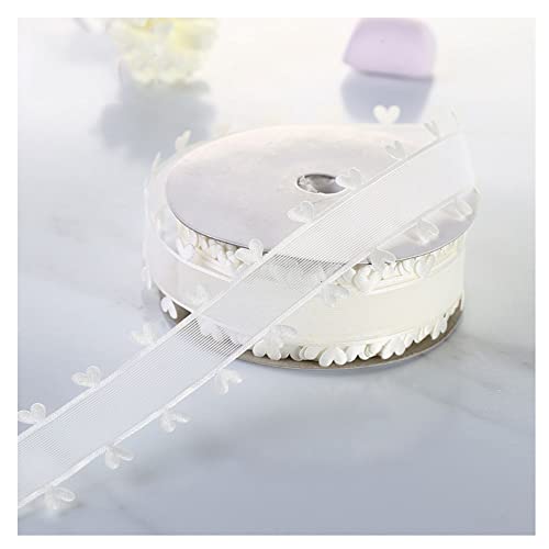 SHTGOI Herzen Organzaband 25 mm x 18 m Herzband Organza Bänder Herz Geschenkband Schleifenband Tüllband Dekoband für Auto Hochzeit Weihnachten Deko Geschenk Blumen Verpackung Elfenbein von SHTGOI