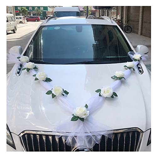 SHTGOI Organza Band Hochzeitsauto Dekorationsset Hochzeit Brautwagen Girlande Dekoration Tüll Blumen Autoschmuck Hochzeitsdekoration Rose Blumenschmuck für Türgriff Hochzeitswagen Zubehör 1# von SHTGOI