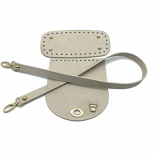 SHTGOI PU Ledertasche Strickset Taschenboden Stricken Häkeltaschen Taschenbodenformer Pad-Einsatz Kissenbasis Ledertasche Unten Schultergurt Klappenabdeckung für Taschen häkeln 3 Zubehör Silberweiß von SHTGOI